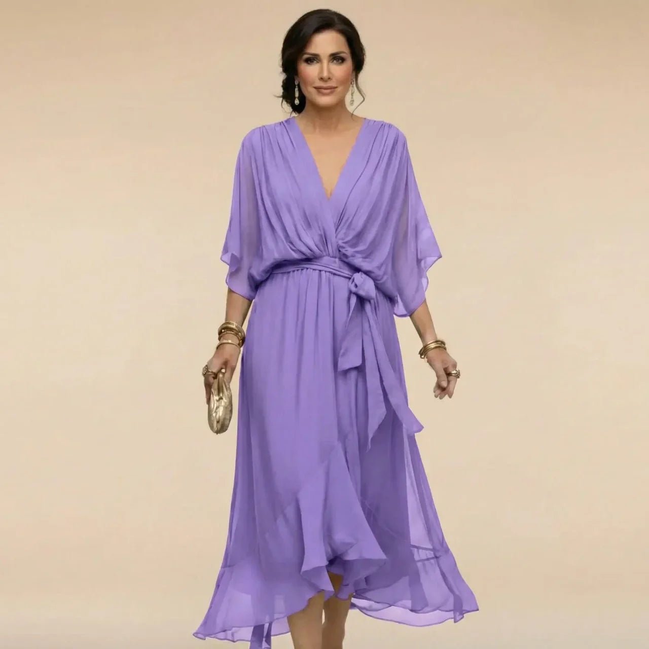 PAOLA™ | VESTIDO DE CHIFFON CON ESCOTE EN V