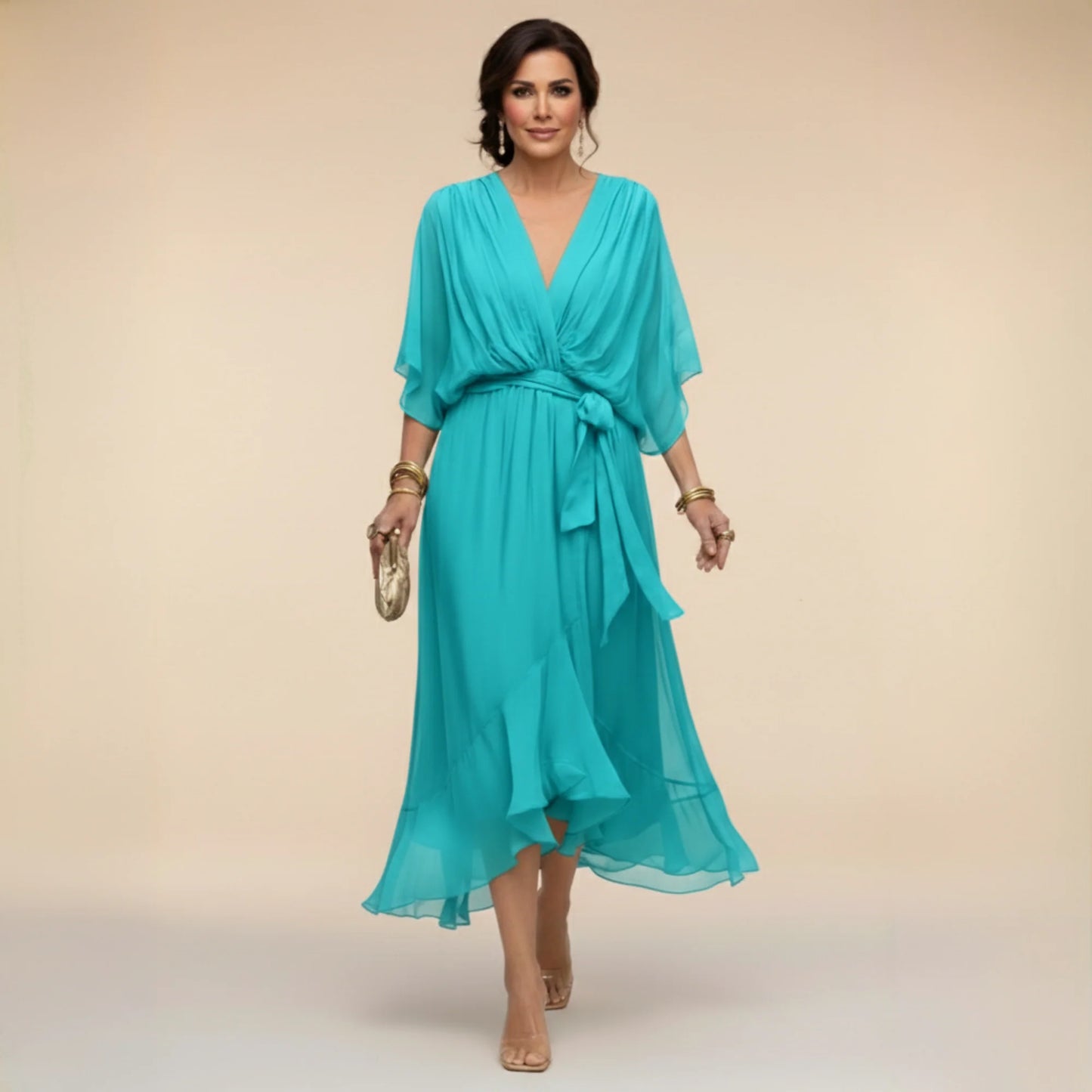 PAOLA™ | VESTIDO DE CHIFFON CON ESCOTE EN V