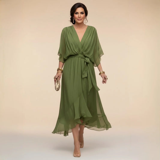 PAOLA™ | VESTIDO DE CHIFFON CON ESCOTE EN V