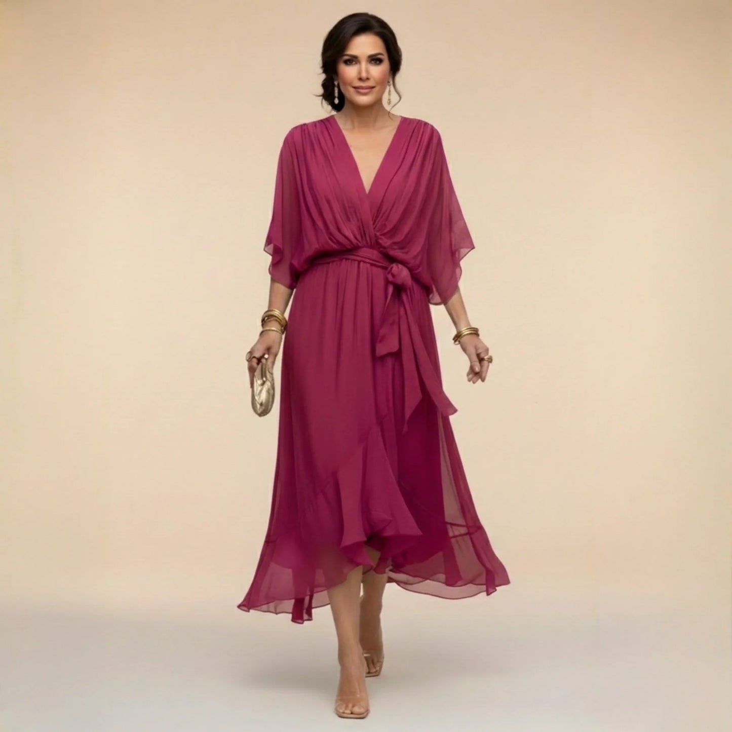 PAOLA™ | VESTIDO DE CHIFFON CON ESCOTE EN V