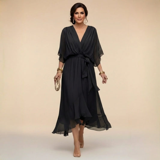 PAOLA™ | VESTIDO DE CHIFFON CON ESCOTE EN V
