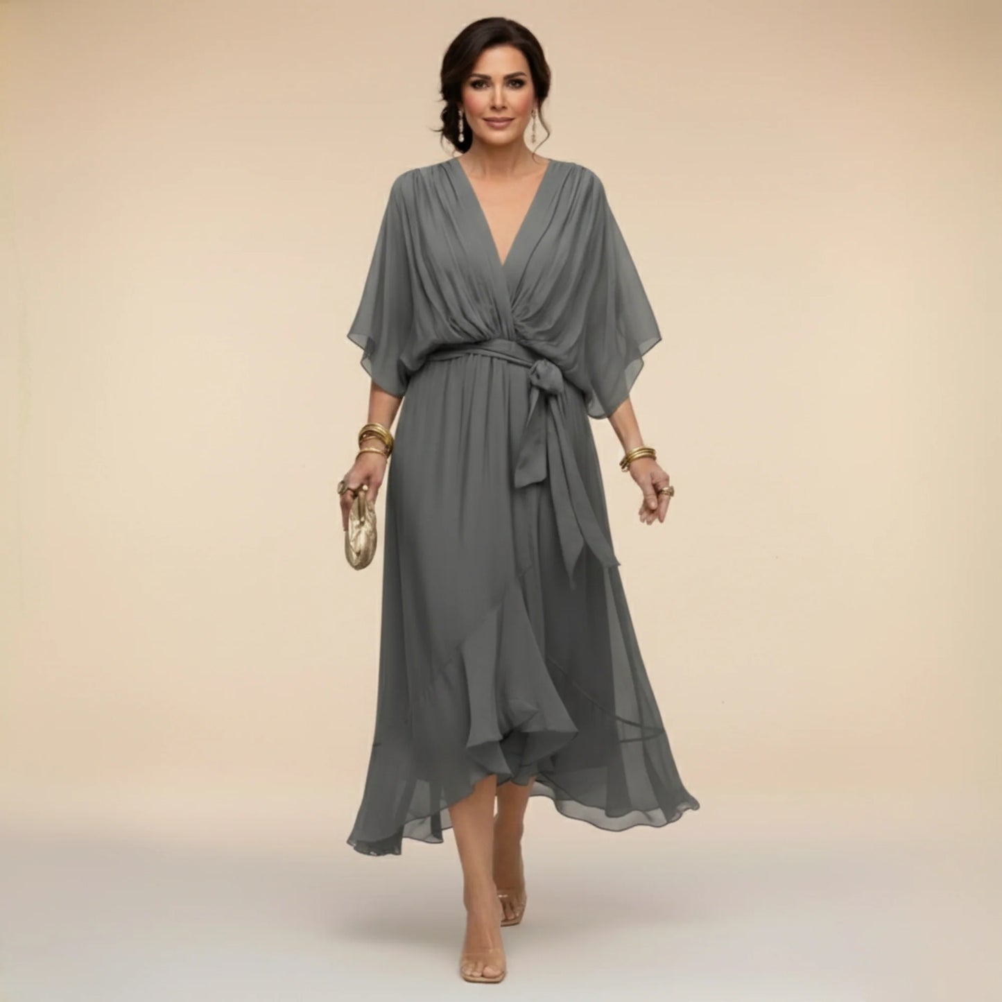 PAOLA™ | VESTIDO DE CHIFFON CON ESCOTE EN V