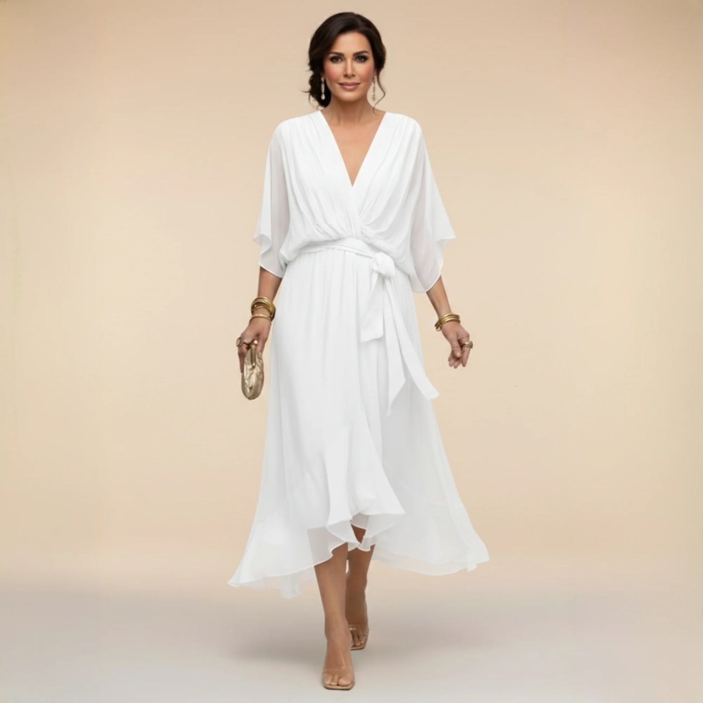 PAOLA™ | VESTIDO DE CHIFFON CON ESCOTE EN V