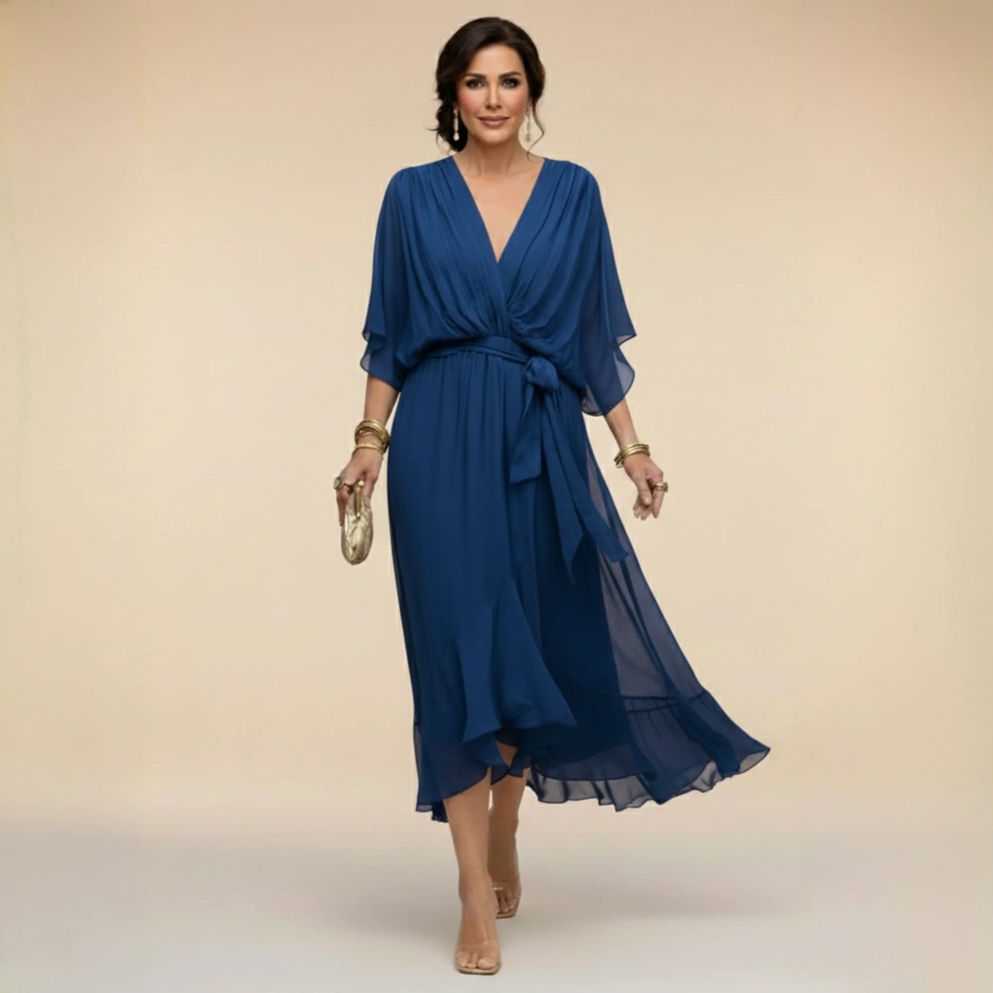 PAOLA™ | VESTIDO DE CHIFFON CON ESCOTE EN V