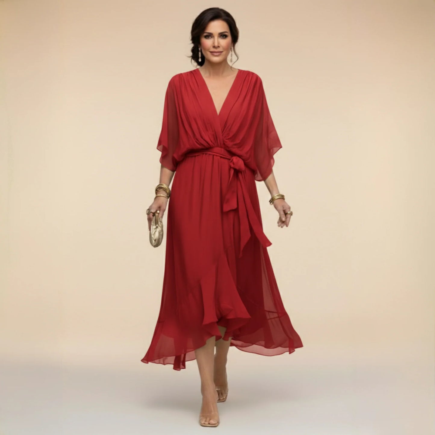 PAOLA™ | VESTIDO DE CHIFFON CON ESCOTE EN V