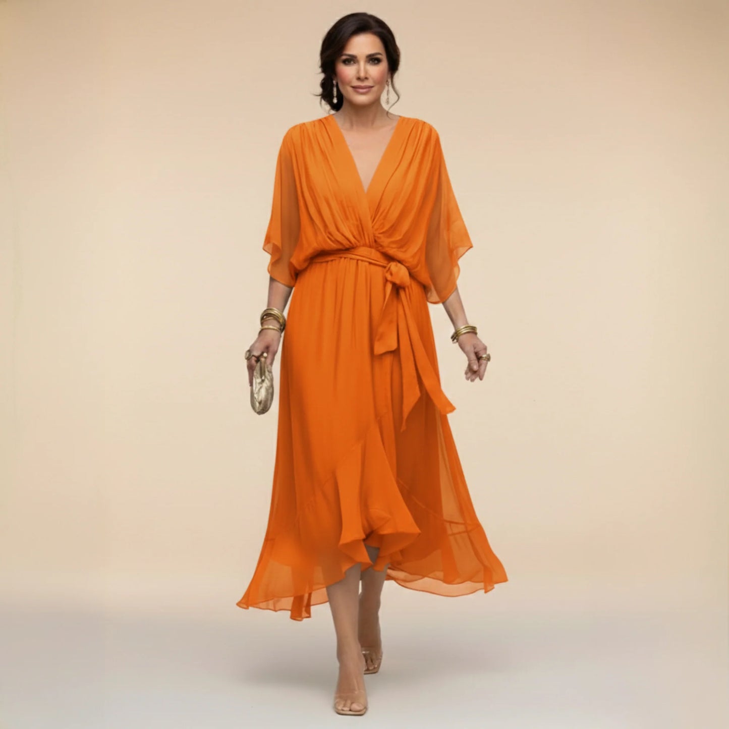 PAOLA™ | VESTIDO DE CHIFFON CON ESCOTE EN V